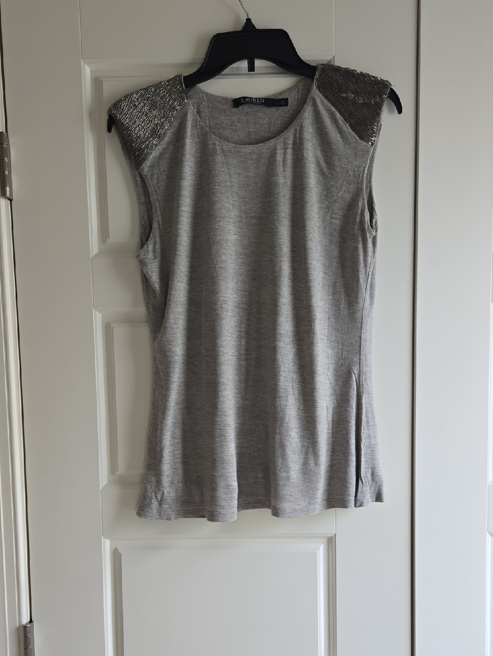 Lauren Ralph Lauren Gray Tank Top with Metallic Shoulder Accents